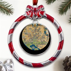 Vintatge Map Of Washington Dc Metal Red Ribbon Round Ornament by uniart180623