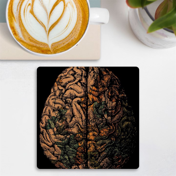 Always On My Mind Brain Map Vintage UV Print Square Tile Coaster 