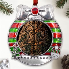 Always On My Mind Brain Map Vintage Metal X mas Ribbon With Red Crystal Round Ornament by uniart180623