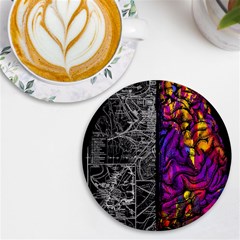 Ambiguity Tobe Brain Duality Mind Minimal Thinking Uv Print Round Tile Coaster by uniart180623