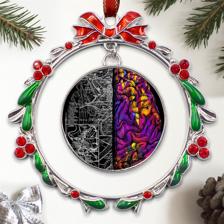 Ambiguity Tobe Brain Duality Mind Minimal Thinking Metal X mas Wreath Ribbon Ornament