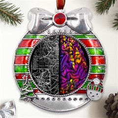 Ambiguity Tobe Brain Duality Mind Minimal Thinking Metal X mas Ribbon With Red Crystal Round Ornament by uniart180623