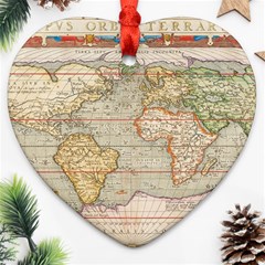 Old World Map Of Continents The Earth Vintage Retro Ornament (heart) by uniart180623