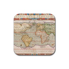 Old World Map Of Continents The Earth Vintage Retro Rubber Coaster (square)