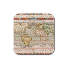 Old World Map Of Continents The Earth Vintage Retro Rubber Square Coaster (4 Pack)