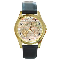 Old World Map Of Continents The Earth Vintage Retro Round Gold Metal Watch