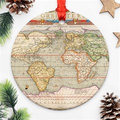 Old World Map Of Continents The Earth Vintage Retro Round Ornament (two Sides) by uniart180623