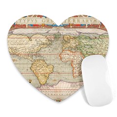 Old World Map Of Continents The Earth Vintage Retro Heart Mousepad by uniart180623