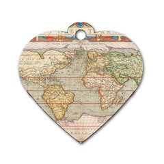 Old World Map Of Continents The Earth Vintage Retro Dog Tag Heart (two Sides) by uniart180623