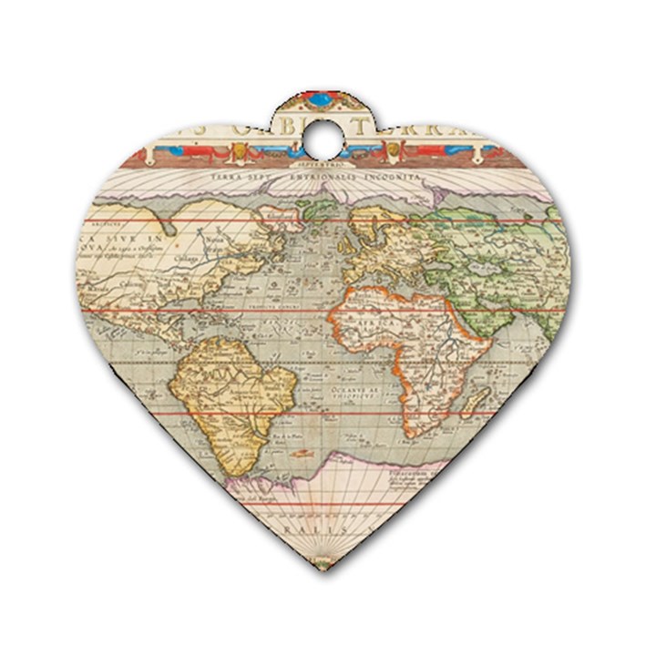 Old World Map Of Continents The Earth Vintage Retro Dog Tag Heart (Two Sides)