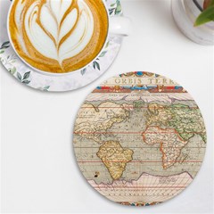 Old World Map Of Continents The Earth Vintage Retro Uv Print Round Tile Coaster by uniart180623