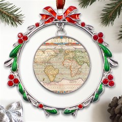 Old World Map Of Continents The Earth Vintage Retro Metal X mas Wreath Ribbon Ornament by uniart180623