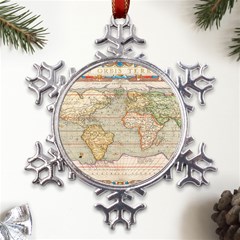 Old World Map Of Continents The Earth Vintage Retro Metal Large Snowflake Ornament by uniart180623