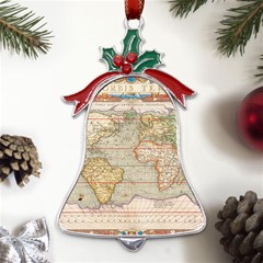 Old World Map Of Continents The Earth Vintage Retro Metal Holly Leaf Bell Ornament