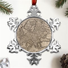 Vintage Map Europe Metal Small Snowflake Ornament