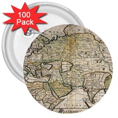 Tartaria Tartaria Empire Map Vintage World 3  Buttons (100 Pack)  by uniart180623