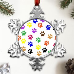 Pawprints-paw-prints-paw-animal Metal Small Snowflake Ornament by uniart180623