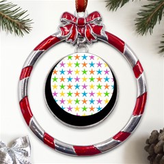 Star-pattern-design-decoration Metal Red Ribbon Round Ornament