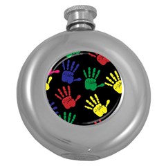 Handprints-hand-print-colourful Round Hip Flask (5 Oz) by uniart180623