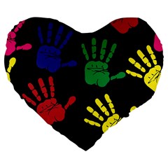 Handprints-hand-print-colourful Large 19  Premium Heart Shape Cushions by uniart180623