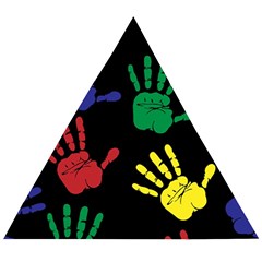 Handprints-hand-print-colourful Wooden Puzzle Triangle by uniart180623