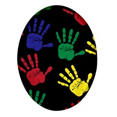 Handprints-hand-print-colourful Oval Glass Fridge Magnet (4 Pack) by uniart180623