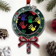 Handprints-hand-print-colourful Metal X mas Lollipop With Crystal Ornament