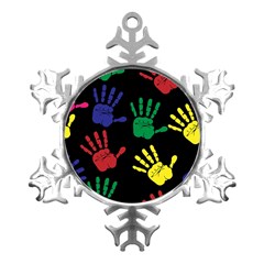 Handprints-hand-print-colourful Metal Small Snowflake Ornament by uniart180623