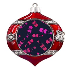 Wine Bottles Background Graphic Metal Snowflake And Bell Red Ornament by uniart180623