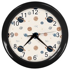 Space Planets Art Pattern Design Wallpaper Wall Clock (black) by uniart180623