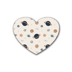 Space Planets Art Pattern Design Wallpaper Rubber Heart Coaster (4 Pack) by uniart180623