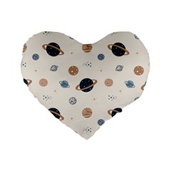 Space Planets Art Pattern Design Wallpaper Standard 16  Premium Flano Heart Shape Cushions by uniart180623