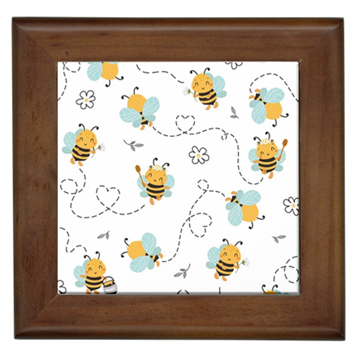 Bee Art Pattern Design Wallpaper Background Print Framed Tile