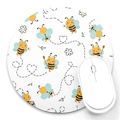 Bee Art Pattern Design Wallpaper Background Print Round Mousepad