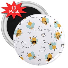 Bee Art Pattern Design Wallpaper Background Print 3  Magnets (10 pack) 