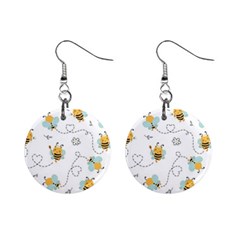 Bee Art Pattern Design Wallpaper Background Print Mini Button Earrings