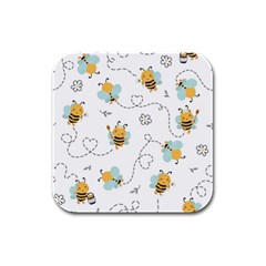 Bee Art Pattern Design Wallpaper Background Print Rubber Square Coaster (4 pack)