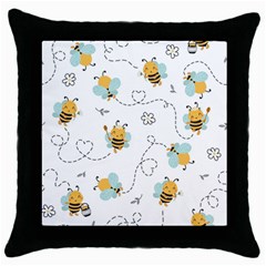 Bee Art Pattern Design Wallpaper Background Print Throw Pillow Case (Black)