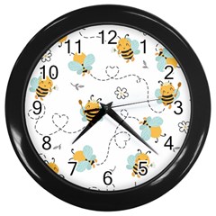 Bee Art Pattern Design Wallpaper Background Print Wall Clock (Black)