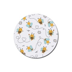 Bee Art Pattern Design Wallpaper Background Print Rubber Round Coaster (4 Pack) by uniart180623