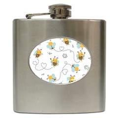 Bee Art Pattern Design Wallpaper Background Print Hip Flask (6 oz)