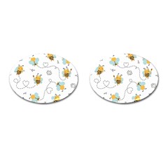 Bee Art Pattern Design Wallpaper Background Print Cufflinks (Oval)