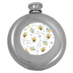 Bee Art Pattern Design Wallpaper Background Print Round Hip Flask (5 oz)