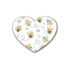 Bee Art Pattern Design Wallpaper Background Print Rubber Heart Coaster (4 pack)