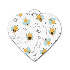 Bee Art Pattern Design Wallpaper Background Print Dog Tag Heart (Two Sides)