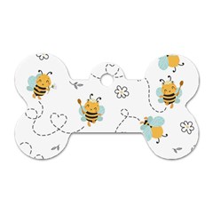 Bee Art Pattern Design Wallpaper Background Print Dog Tag Bone (Two Sides)