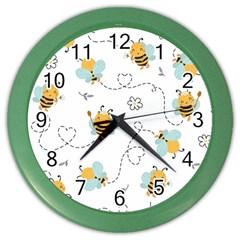 Bee Art Pattern Design Wallpaper Background Print Color Wall Clock