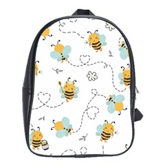 Bee Art Pattern Design Wallpaper Background Print School Bag (Large)