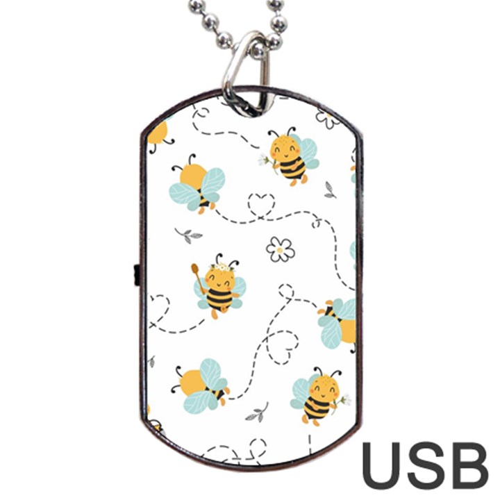 Bee Art Pattern Design Wallpaper Background Print Dog Tag USB Flash (Two Sides)