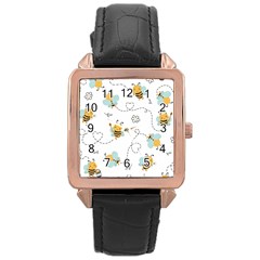 Bee Art Pattern Design Wallpaper Background Print Rose Gold Leather Watch 